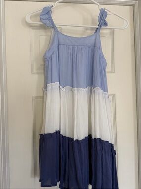 French Connection Girls Colorblock Tiered Sundress in Light Blue, White & Navyi